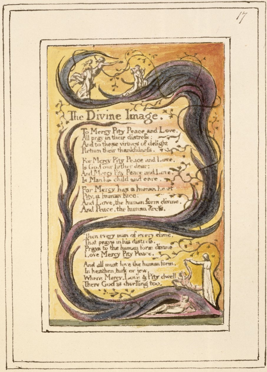 P.124-1950.pt17 A Imagem Divina: placa 17 de Canções da Inocência e da Experiência (exemplar R) c.1802-08 (gravura, tinta e wc) de William Blake