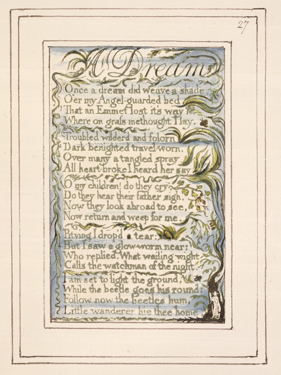 P.124-1950.pt27 Um Sonho: prato 27 de Canções da Inocência e da Experiência (exemplar R) c.1802-08 (gravura, tinta e wc) de William Blake
