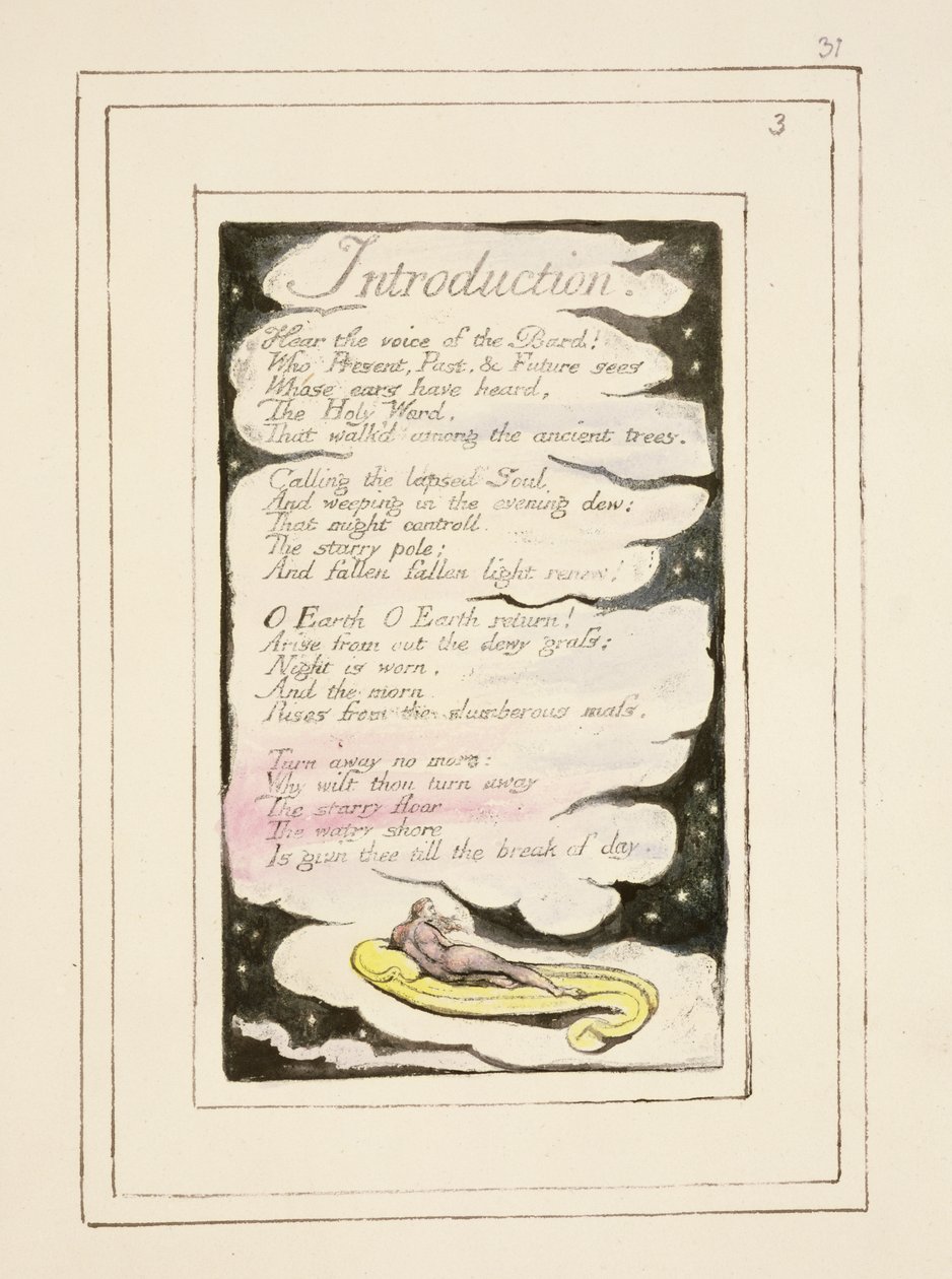 P.124-1950.pt31 Introdução aos Cânticos da Experiência: placa 31 de Canções da Inocência e da Experiência (exemplar R) c.1802-08 (gravura, tinta e wc) de William Blake