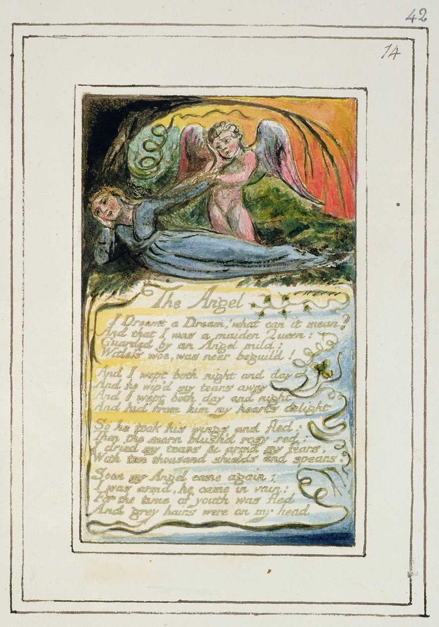 P.124-1950.pt42 O Anjo: placa 42 de &39;Canções da Inocência e da Experiência&39; (exemplar R), c.1802-08 (gravura, tinta e wc) de William Blake