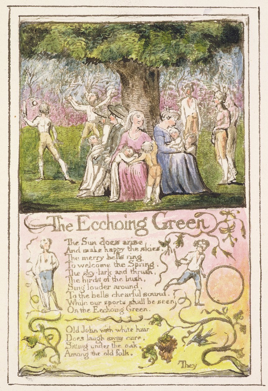 P.124-1950.pt5 The Echoing Green: prato 5 de Songs of Innocence e of Experience (exemplar R) c.1802-08 (gravura, tinta e wc) de William Blake