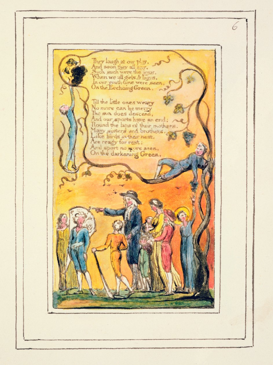 P.124-1950.pt6 O Echoing Green (cont.): Placa 6 de Songs of Innocence e of Experience (cópia R) c.1802-08 (gravura, tinta e wc) de William Blake