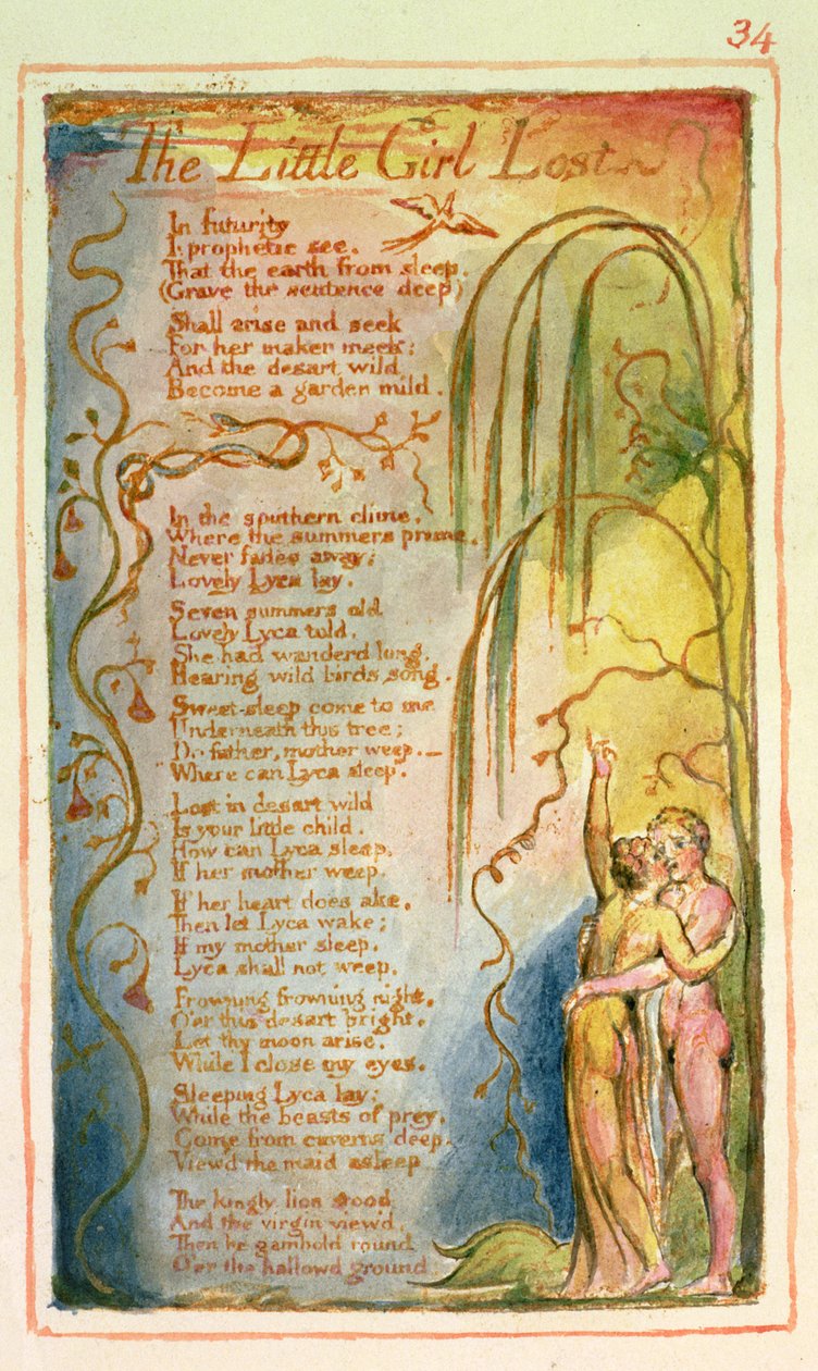 P.125-1950.pt34 A Menina Perdida: placa 34 de Canções da Inocência e da Experiência (exemplar AA) c.1815-26 (gravura, tinta e wc) de William Blake