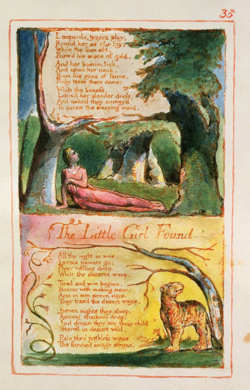 P.125-1950.pt35 A Menina Encontrada: Placa 35 de Cântico da Inocência e da Experiência (exemplar AA) c.1815-26 (gravura, tinta e wc) de William Blake