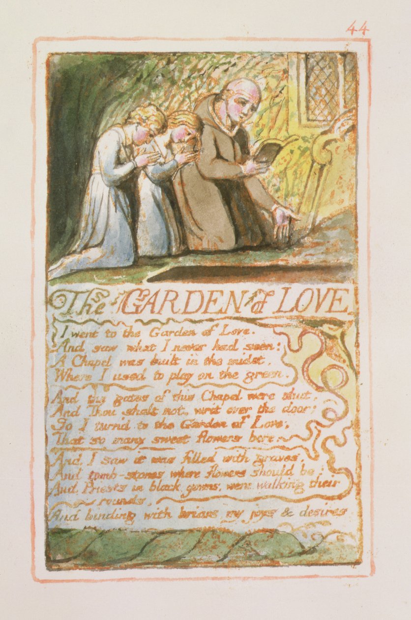 P.125-1950.pt44 O Jardim do Amor: placa 44 de Canções da Inocência e da Experiência (exemplar AA) c.1815-26 (gravura, tinta e wc) de William Blake