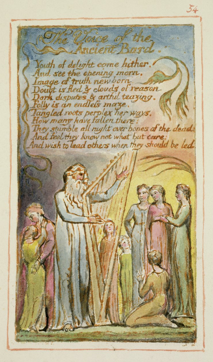 P.125-1950.pt54 A Voz do Ancião Bardo: plato 54 de Canções da Inocência e da Experiência (exemplar AA) c.1815-26 (gravura, tinta e wc) de William Blake