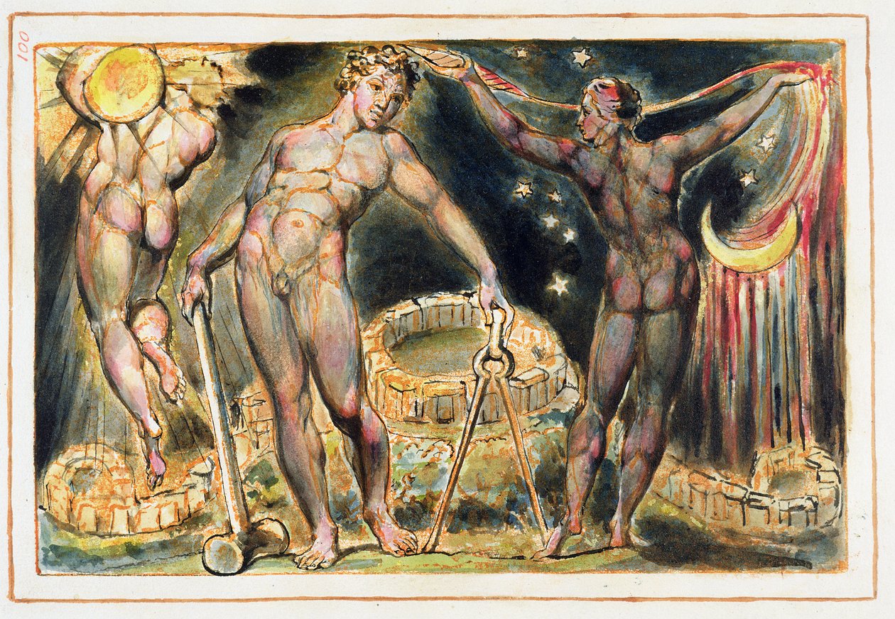 Placa 100 de &39;Jerusalem&39; (Bentley Copy E), 1804-20 (gravura com caneta, wc e ouro sobre papel) de William Blake
