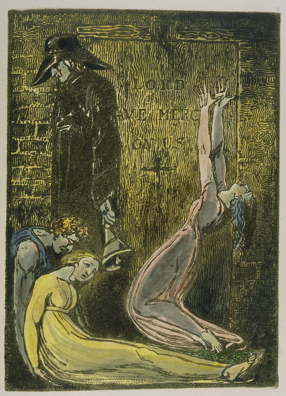 Placa 13 da &39;Europa. A Prophecy &39;, 1794 (gravura em relevo impressa em castanho escuro com wc e óleo sobre papel) de William Blake