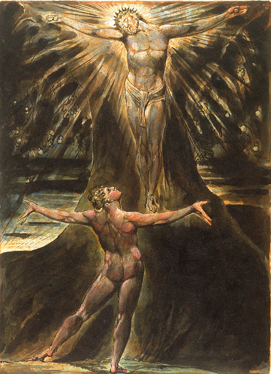 Ilustração 76 de &39;Jerusalem&39;, 1804-20 (gravura em relevo impressa em laranja com caneta e wc no papel) de William Blake