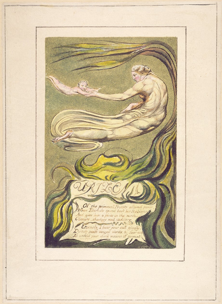 Preludium, Plate 2a de &39;O Primeiro Livro de Urizen&39;, 1794 (gravura em relevo impressa a cores com wc no papel) de William Blake