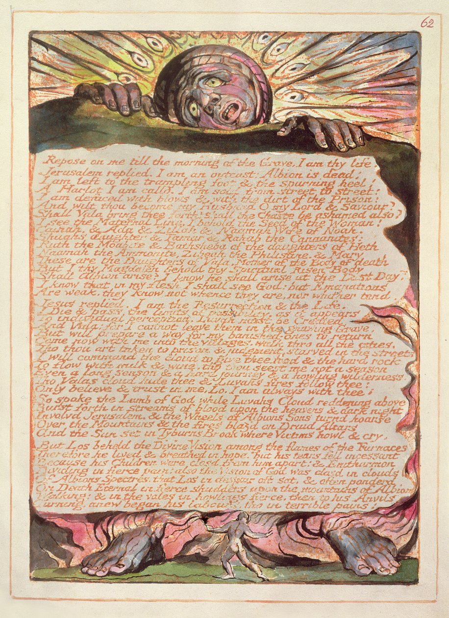Repouso em mim ... placa 62 de &39;Jerusalém a Emmanação do Grande Albion&39;, 1804-20 (gravura em relevo impressa em laranja com caneta e wc no papel) de William Blake