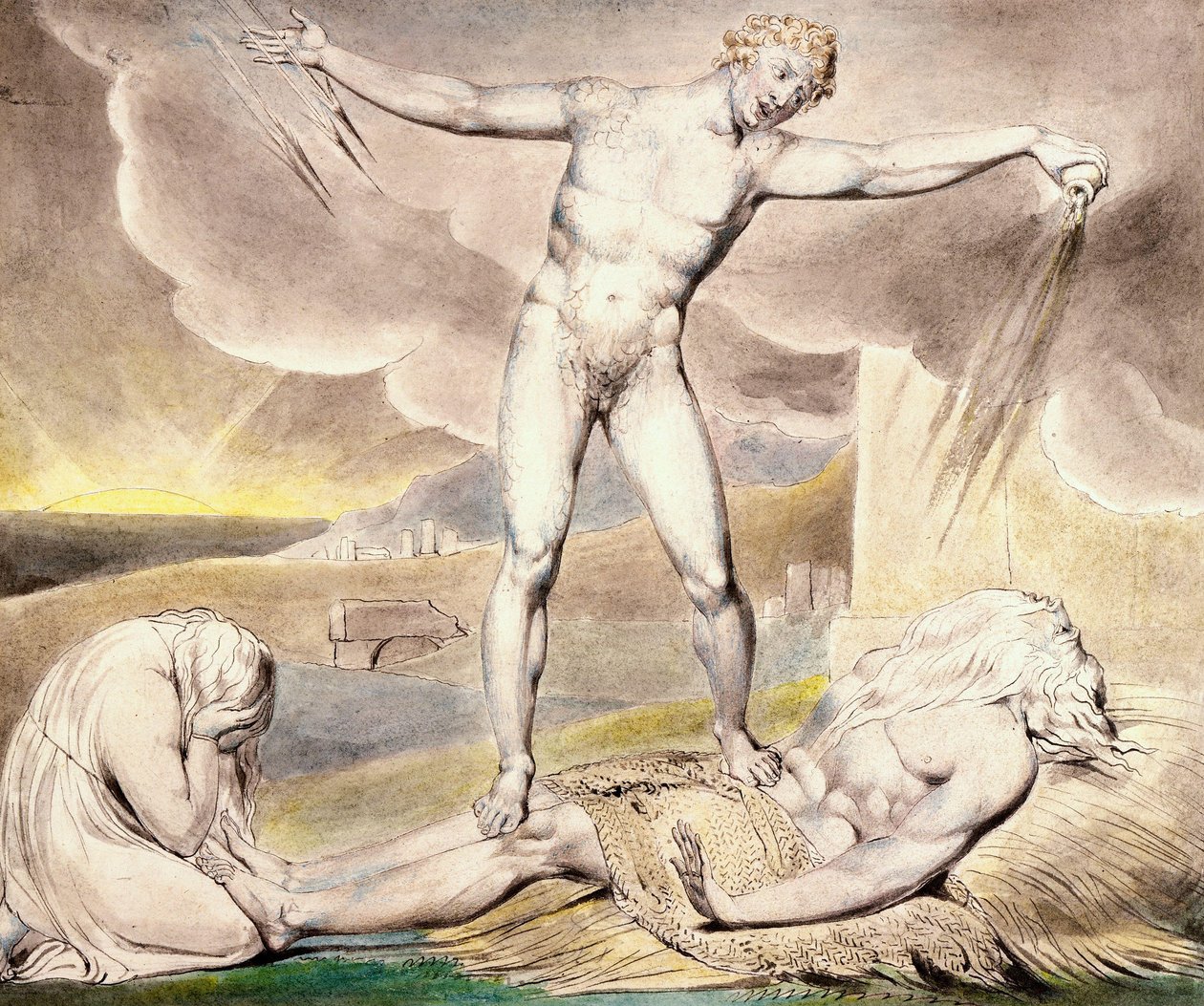 Satanás Smiting Job com furúnculos de William Blake