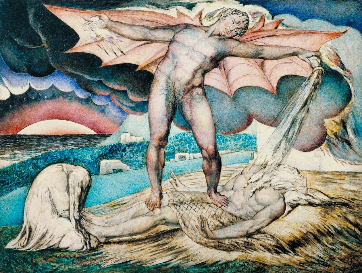 Satanás Smiting Job com ferida ferida de William Blake
