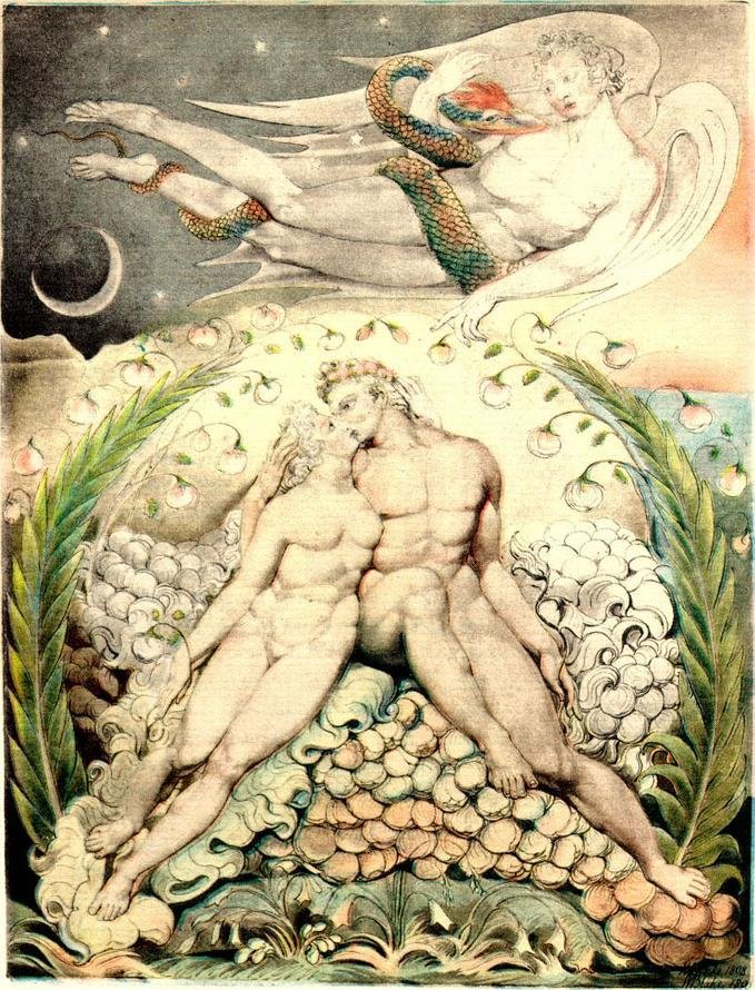 Satanás Observando as Carícias de Adão e Eva de William Blake