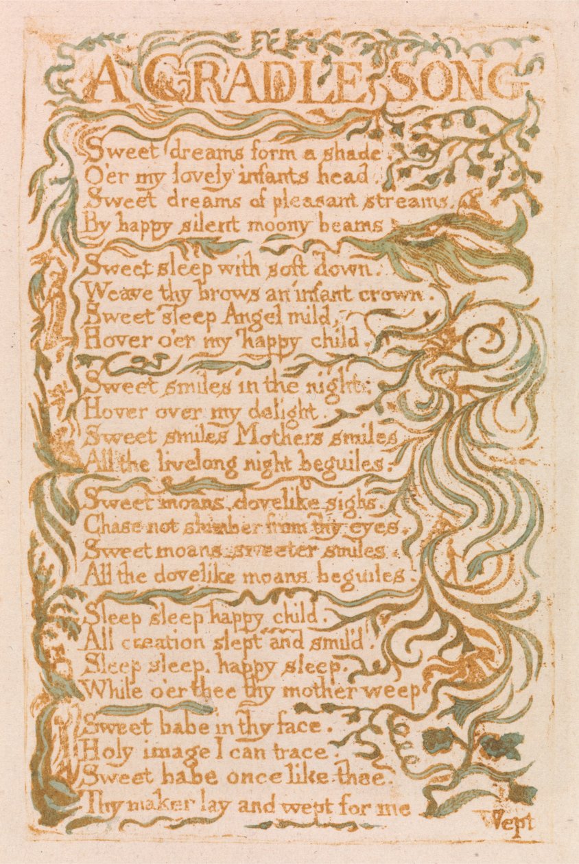 Canções da inocência, placa 18, uma canção do berço (Bentley 16) de William Blake