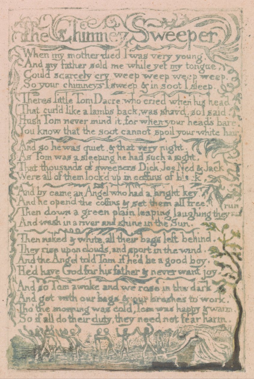 Canções da Inocência e da Experiência, Plate 10, The Chimney Sweeper (Bentley 12) de William Blake