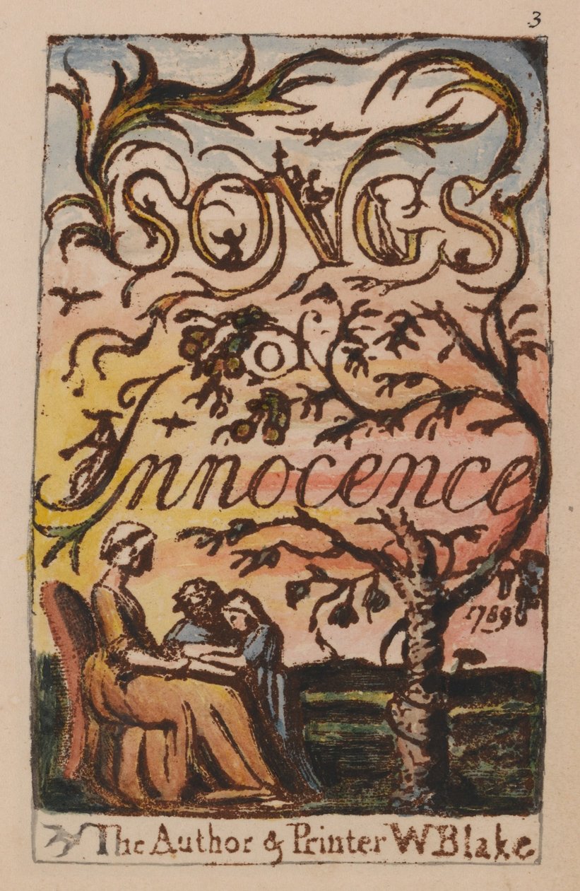 Canções da inocência e da experiência, placa 3, página de título da inocência (Bentley 3) de William Blake