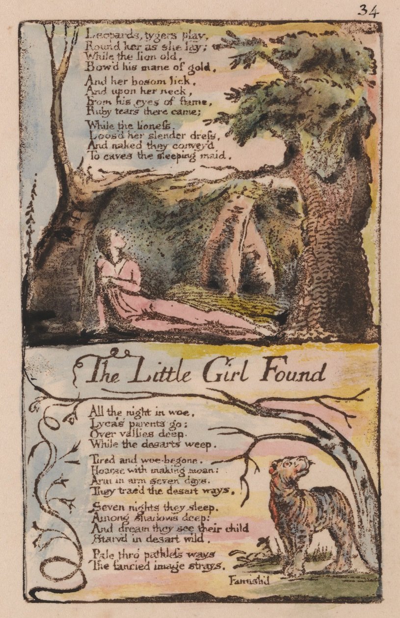 Canções da inocência e da experiência, placa 34, a menina encontrada (Bentley 35) de William Blake