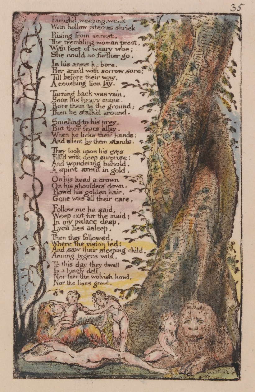 Canções da inocência e da experiência, placa 35, a menina encontrada (Bentley 36) de William Blake