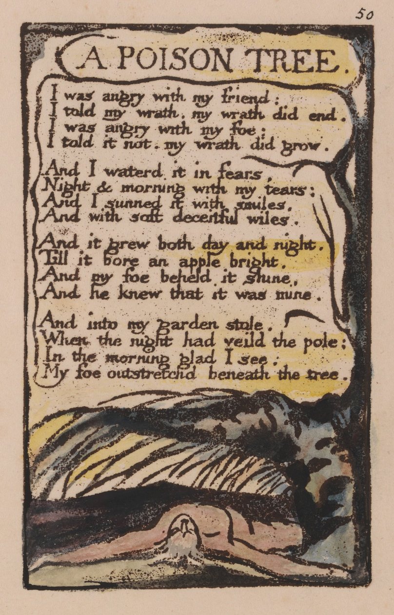 Canções da Inocência e da Experiência, Placa 50, Uma Árvore Venenosa (Bentley 49) de William Blake