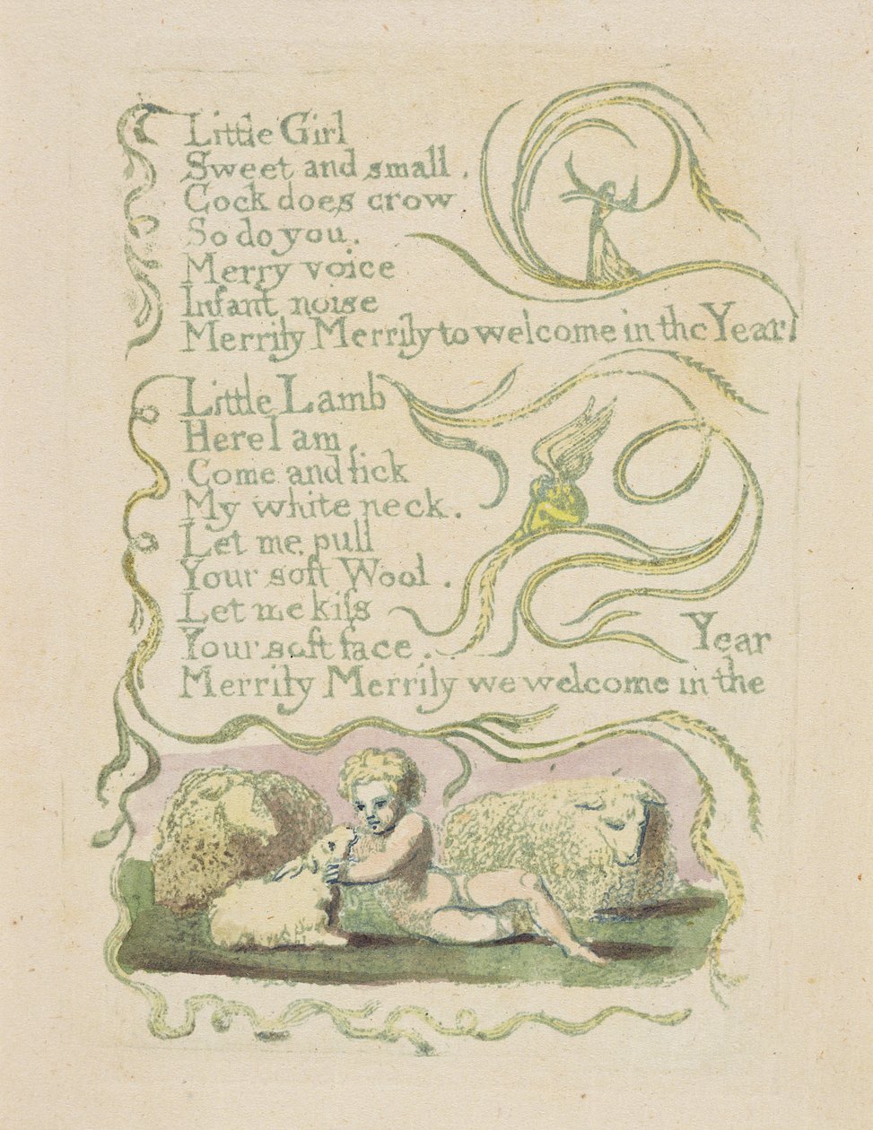Primavera, prato 11 recto, de &39;Songs of Innocence&39;, 1789 (relevo colorido à mão gravura com aquarela sobre papel) de William Blake