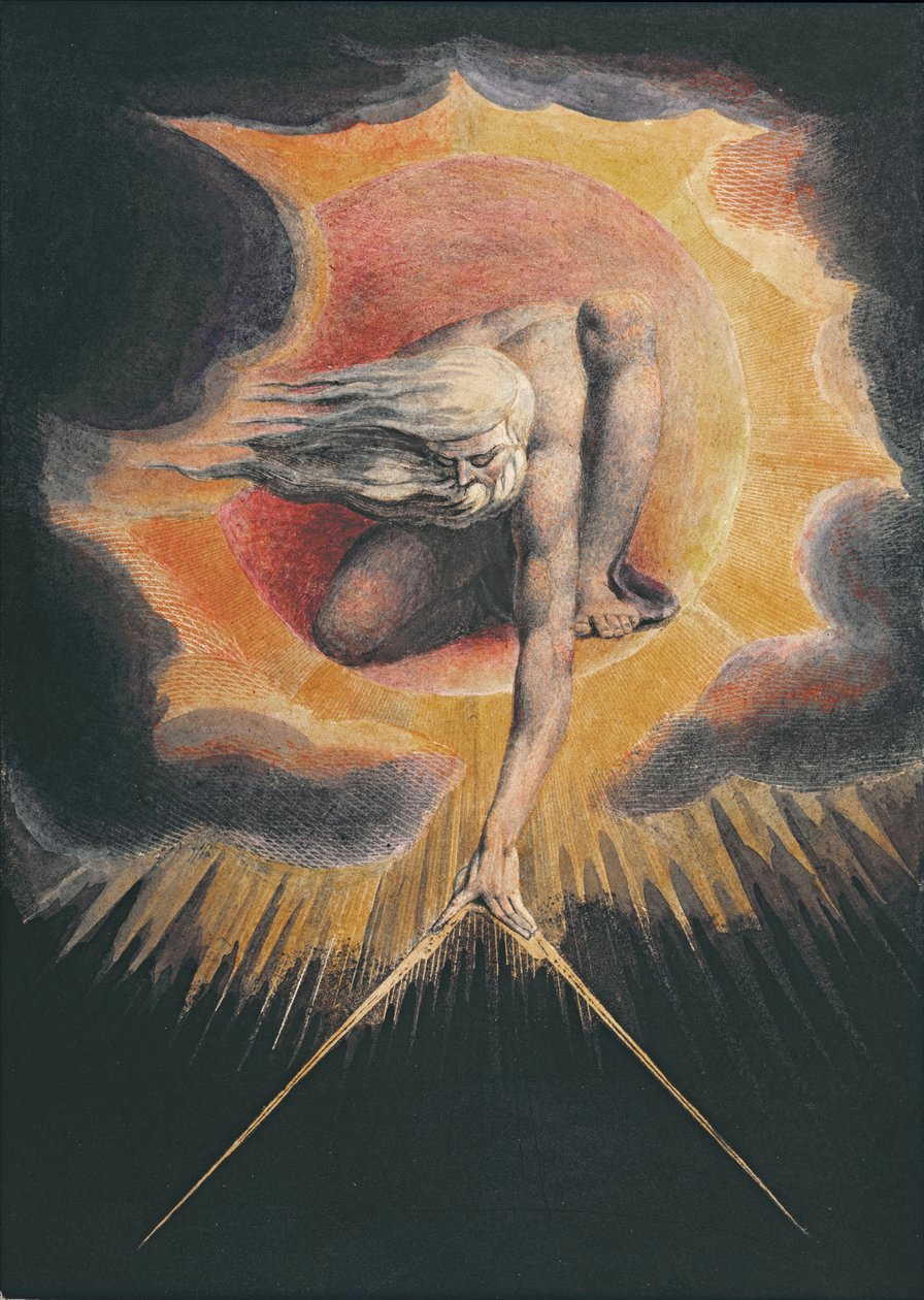 The Ancient of Days (gravura com caneta e tinta, wc e bodycolour no papel) de William Blake