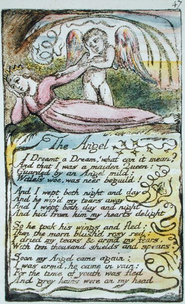 O Anjo, prato 47 (Bentley 41) de Songs of Innocence e de Experience (Bentley Copy L) 1789-94 (gravura elevada com caneta e wc) de William Blake