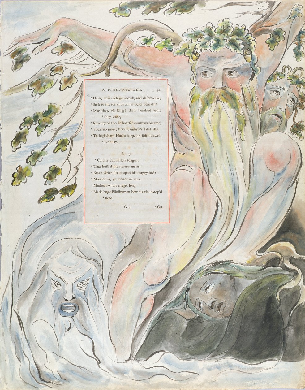 O Bardo: Um Ode Pindarico, desenho 57 de "Os Poemas de Thomas Gray", 1797-98 (wc com caneta e tinta no papel) de William Blake