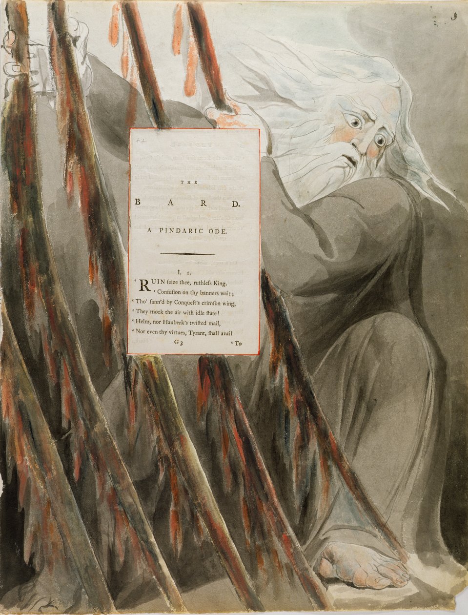 O Bardo: Um Ode Pindarico, de "Os Poemas de Thomas Gray", publicado em 1797-98 (wc e tinta preta sobre papel) de William Blake