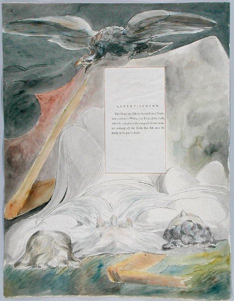 O Bardo, desenho 54 de Os poemas de Thomas Gray, 1797-98 (wc com caneta e tinta preta sobre papel) de William Blake