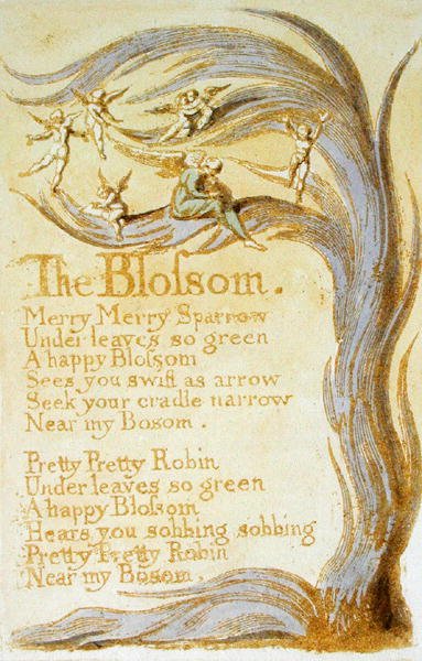 The Blossom, plate 9 de Songs of Innocence, 1789 (gravura em relevo com wc no papel) de William Blake