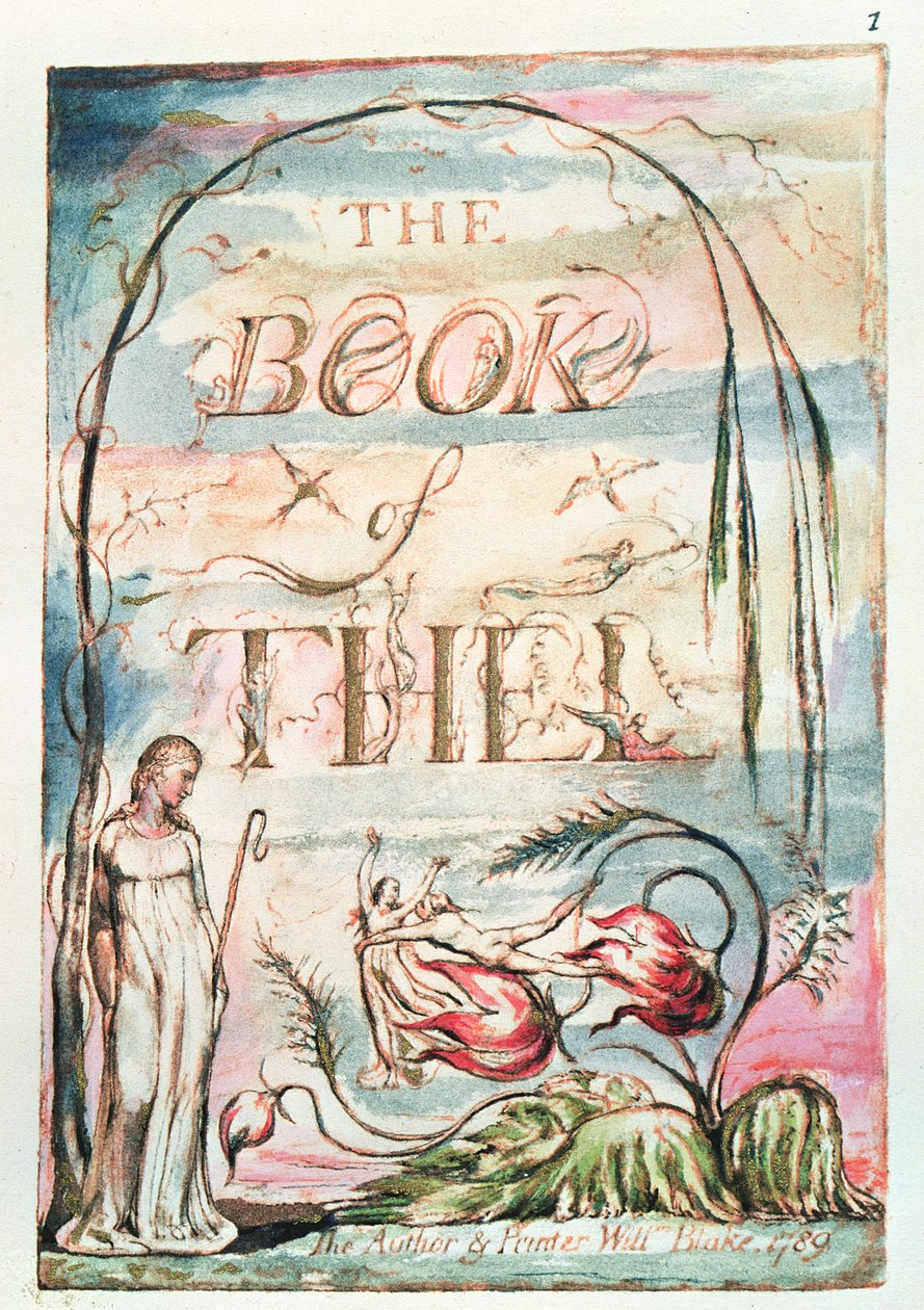 O livro de Thel; Página de rosto, 1789 (gravura em relevo e wc) de William Blake