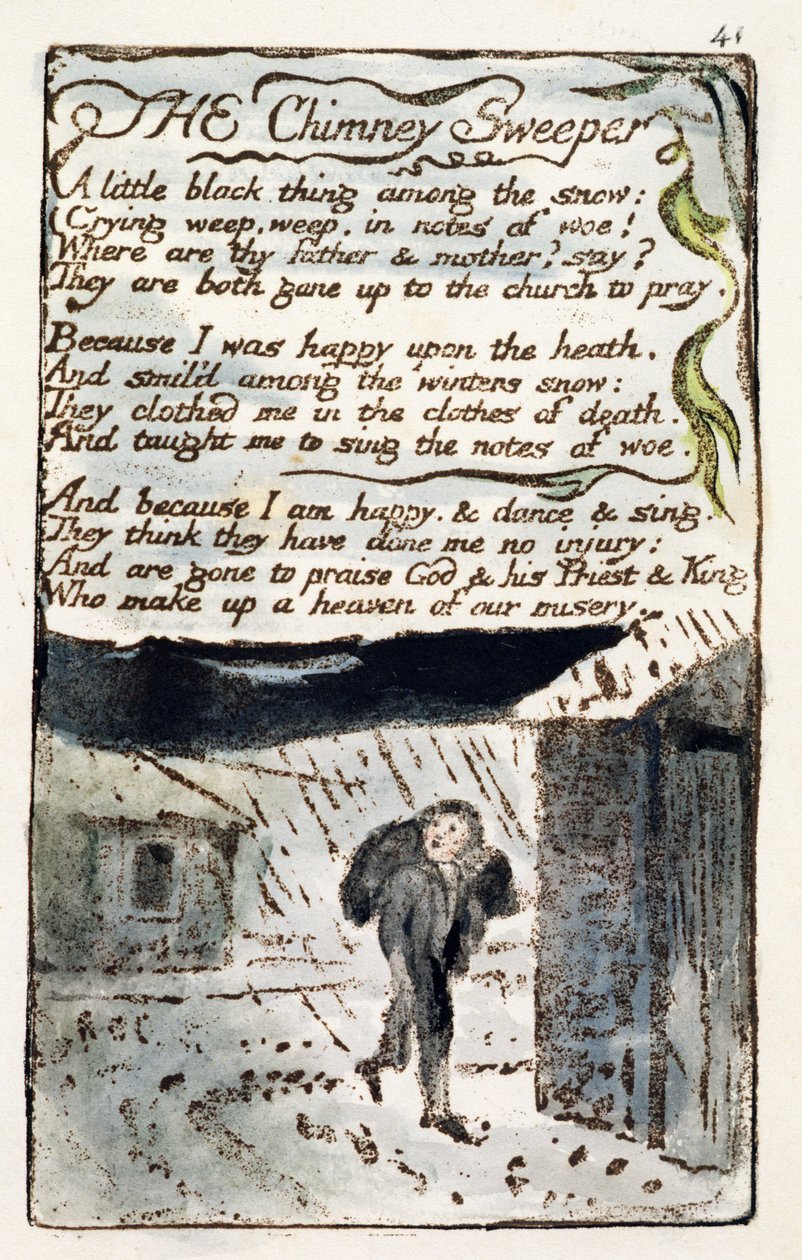&39;The Chimney Sweeper&39;, prato 41 (Bentley 37) de &39;Songs of Innocence e de Experience&39; (Bentley Copy L) 1789-94 (gravura em relevo com caneta e wc) de William Blake