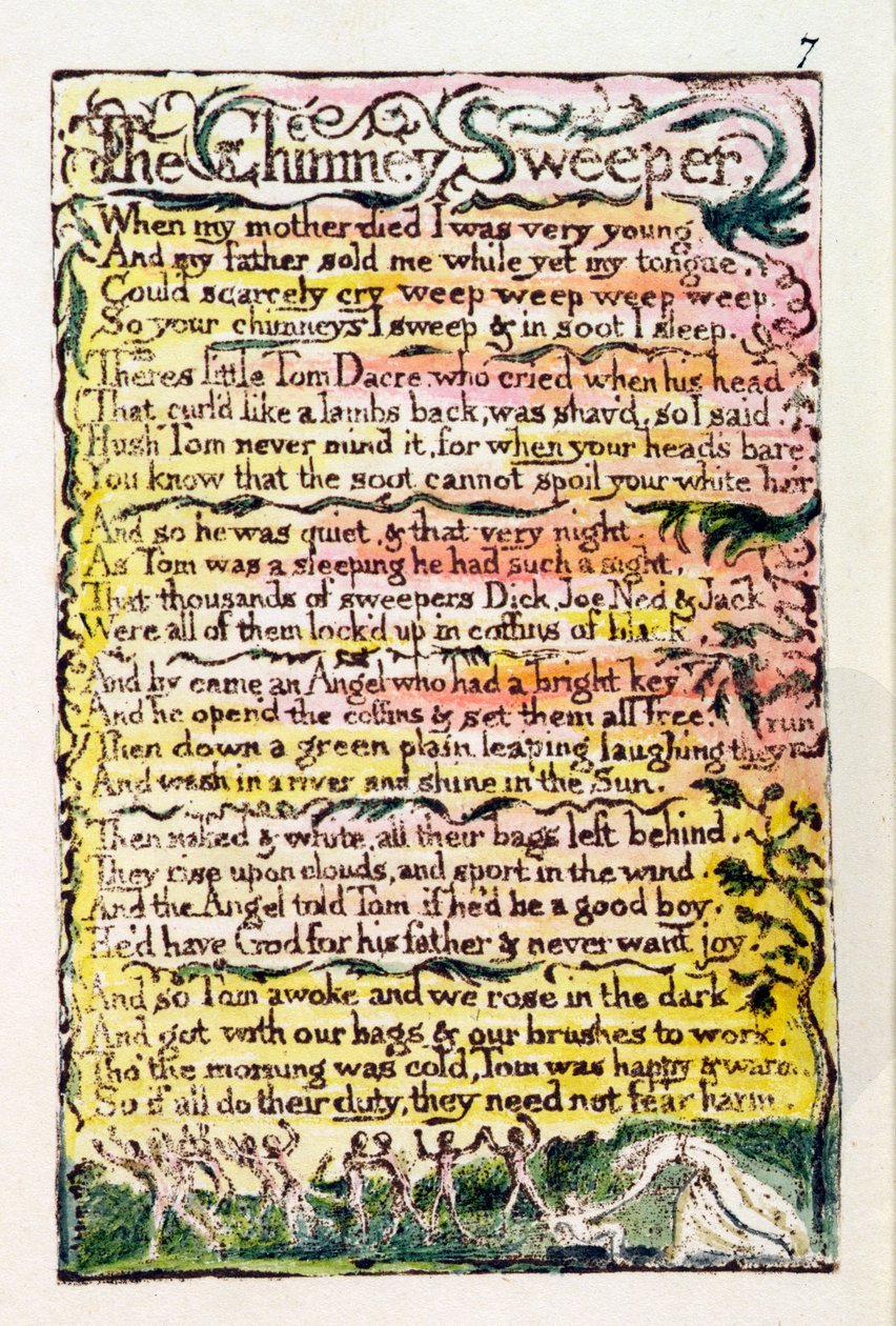 &39;The Chimney Sweeper&39;, prato 7 (Bentley 12) de &39;Songs of Innocence e de Experience&39; (Bentley Copy L) 1789-94 (gravura elevada com caneta e wc) de William Blake
