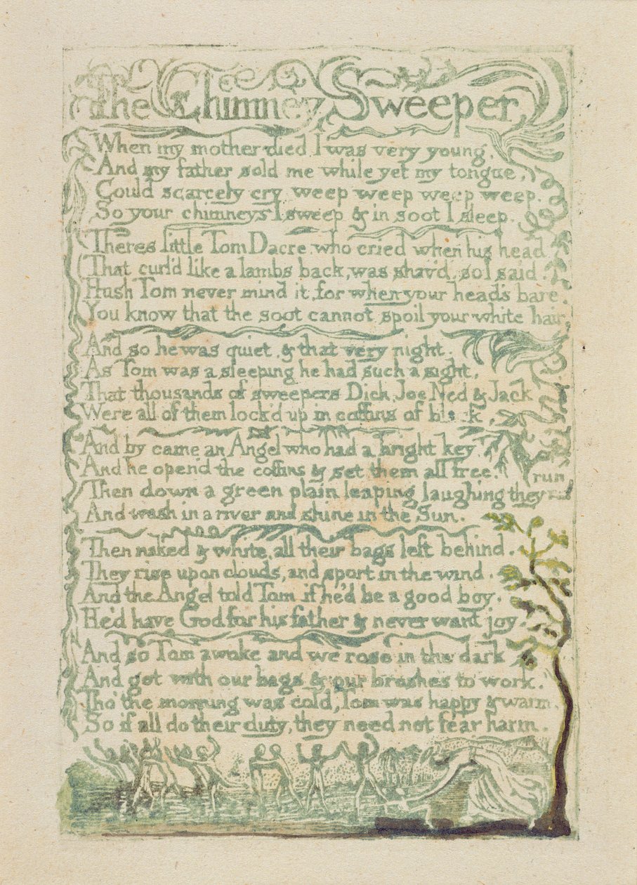 The Chimney Sweeper, prato 9, reto de &39;Songs of Innocence&39;, 1789 (relevo colorido à mão, gravado com wc no papel) de William Blake