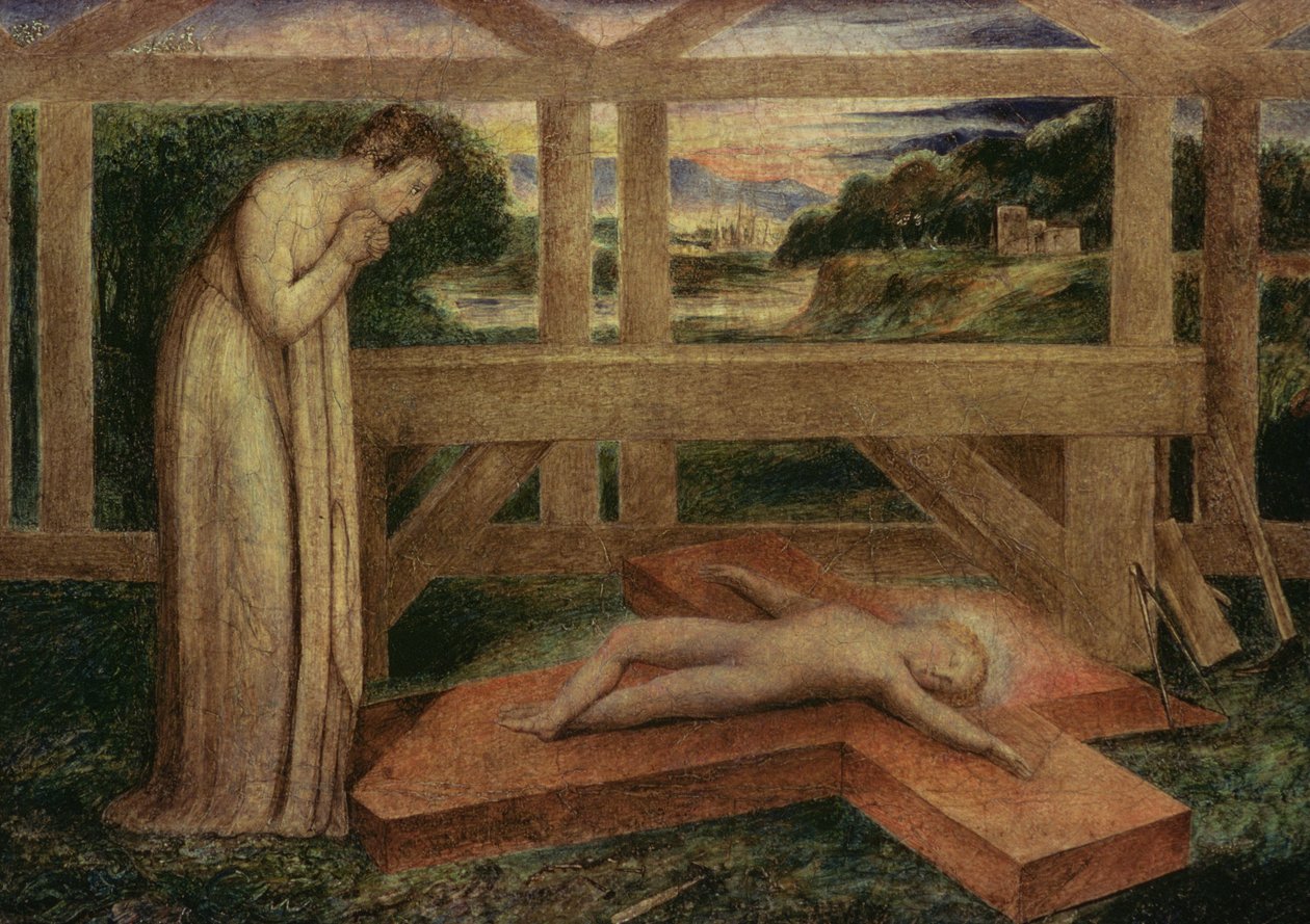 O Menino Jesus dormindo em uma cruz, c.1799-1800 (têmpera sobre tela) de William Blake