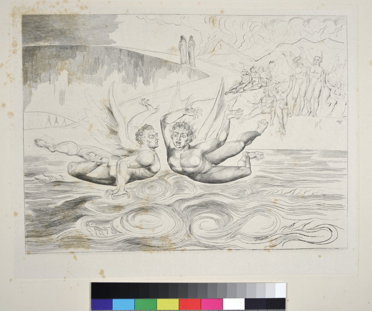 O Círculo dos Funcionários Corruptos: Os Demônios Maulindo um ao Outro, Canto XXII, ilustração da &39;Divina Comédia&39; de Dante Alighieri, c.1827-38 de William Blake