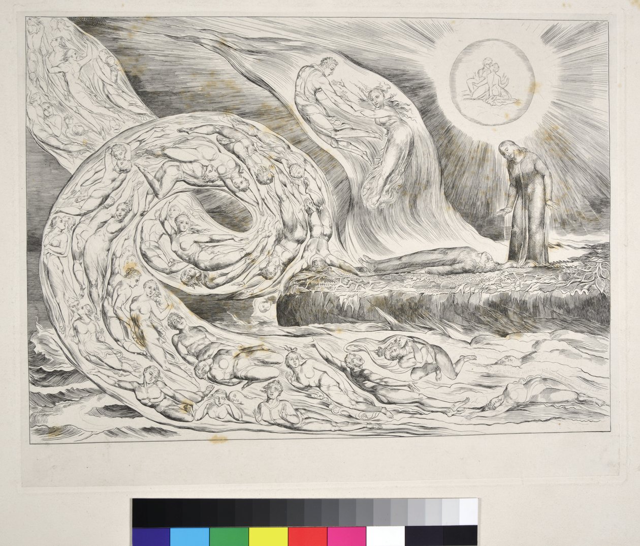 O Círculo do Lustful: Paolo e Francesca Inferno V, ilustração para a &39;Divina Comédia&39; de Dante Alighieri, c.1827-38 de William Blake