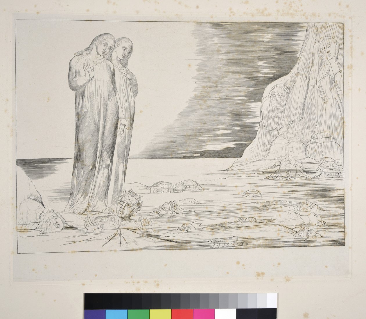 O Círculo dos Traidores: O pé de Dante atingindo Bocca degli Abbate, Inferno, Canto XXXII, ilustração da "Divina Comédia" de Dante Alighieri, c.1827-38 de William Blake