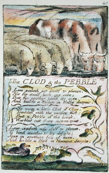 O torrão e o seixo, prato 40 (Bentley 32) de Songs of Innocence e de Experience (Bentley Copy L) 1789-94 (relevo gravura com caneta e wc) de William Blake