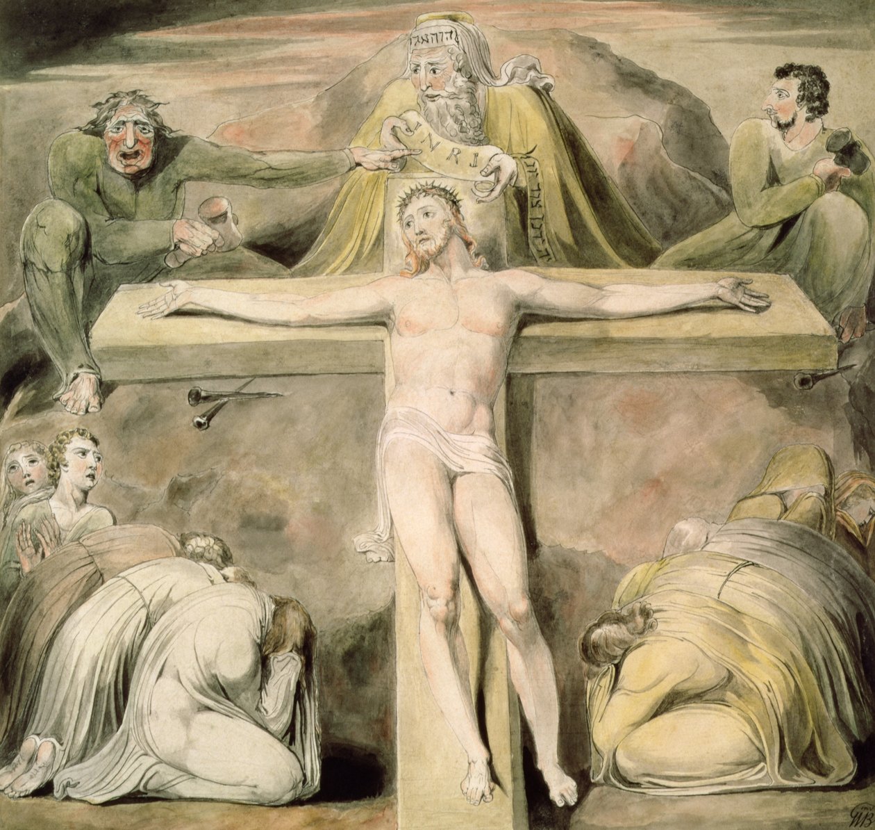 A Crucificação (caneta e lavagem) de William Blake