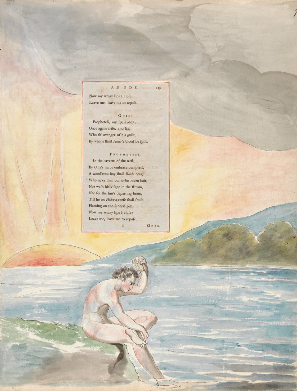 A Descida de Odin, desenho 83 de Os poemas de Thomas Gray, 1797-98 (wc com caneta e tinta no papel) de William Blake