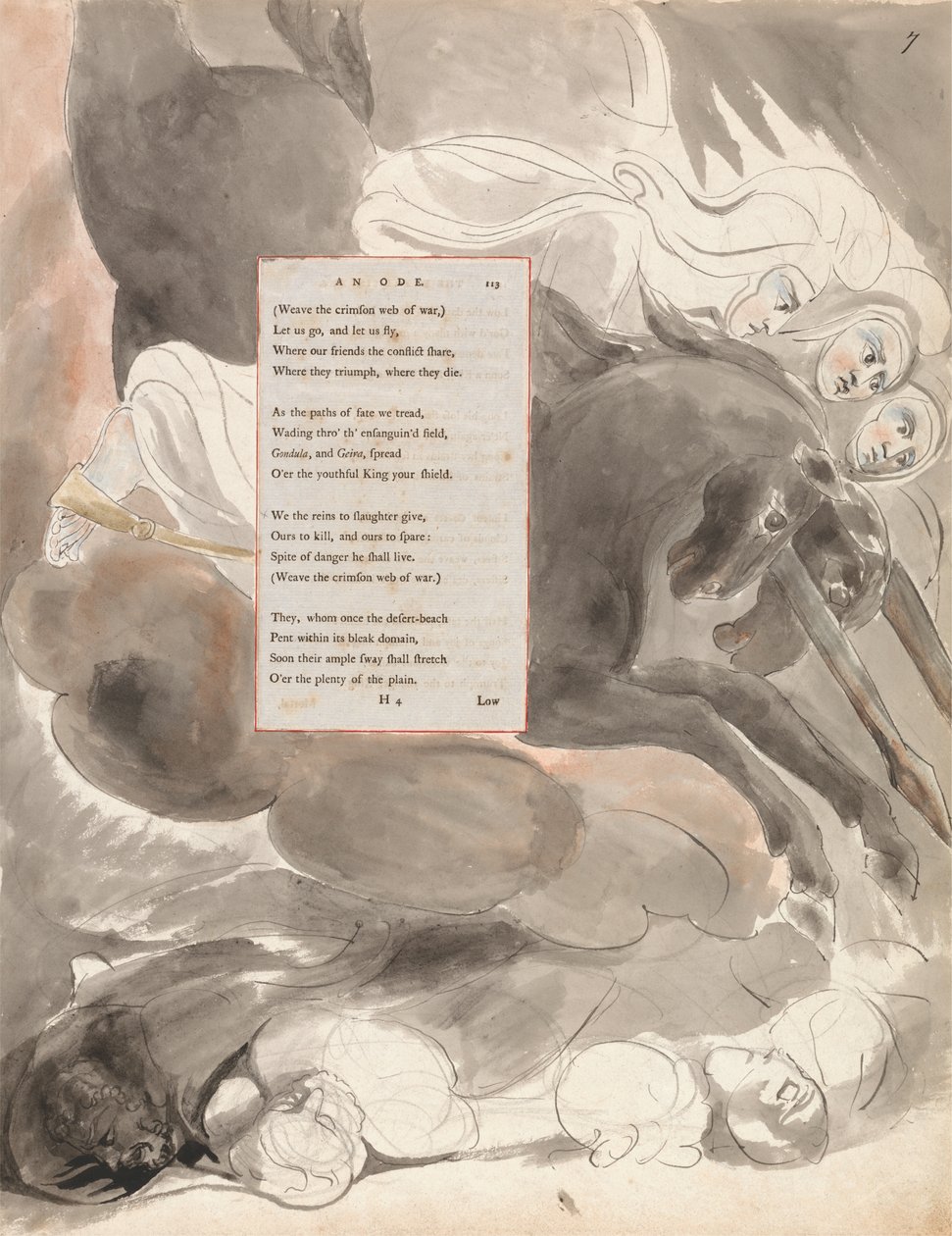 As irmãs fatais, projetam 63 dos poemas de Thomas Gray, 1797-98 (wc com pena & tinta no papel) de William Blake