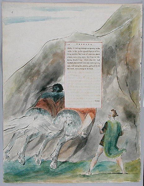 The Fatal Sisters, desenho 70 de Os Poemas de Thomas Gray, 1797-98 (wc com caneta e tinta no papel) de William Blake
