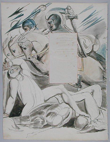 The Fatal Sisters, desenho 76 de Os poemas de Thomas Gray, 1797-98 (wc com caneta e tinta no papel) de William Blake