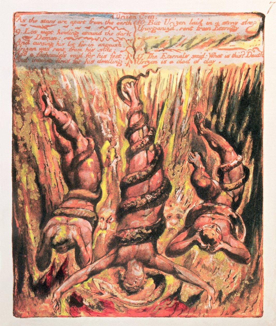 O primeiro livro de Urizen; Como as estrelas estão separadas da terra, 1794 (gravura em relevo impressa a cores) de William Blake