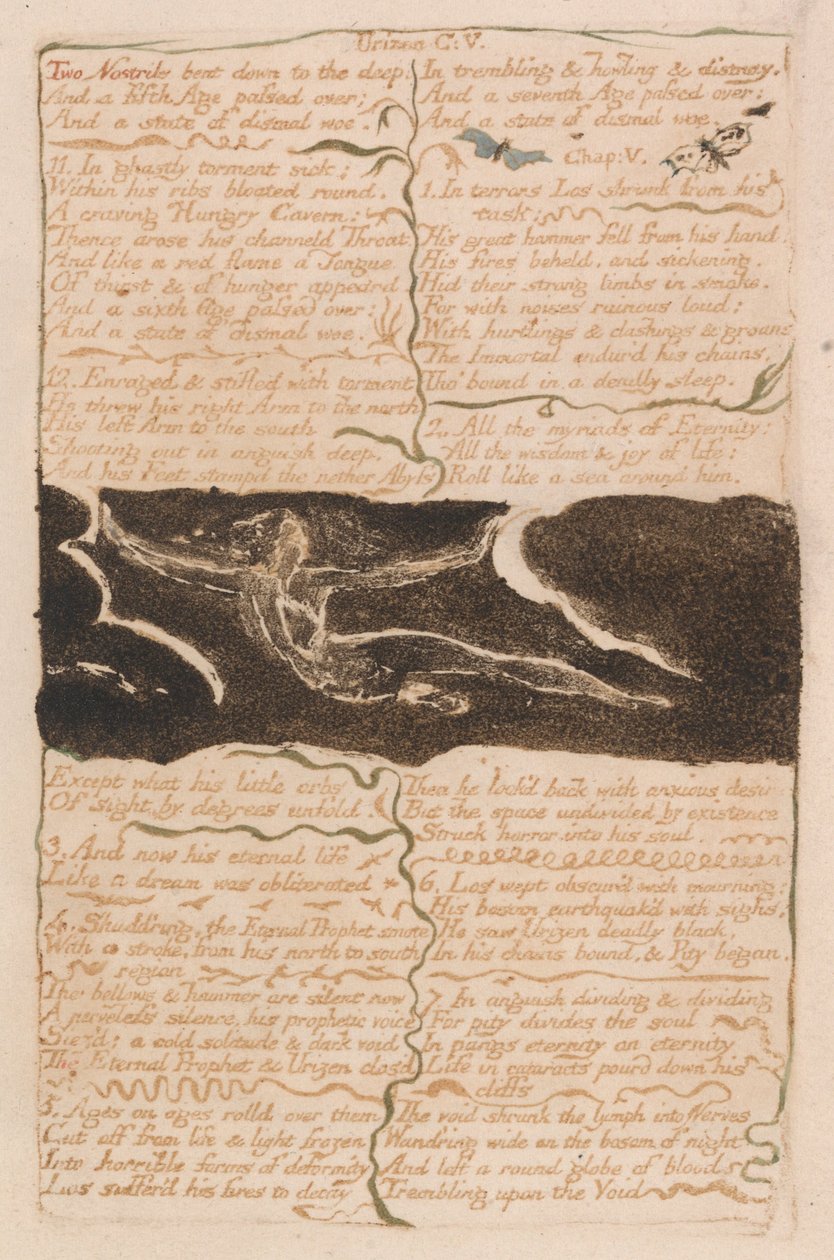 O primeiro livro de Urizen, placa 16, duas narinas dobradas até o fundo .... (Bentley 13) de William Blake