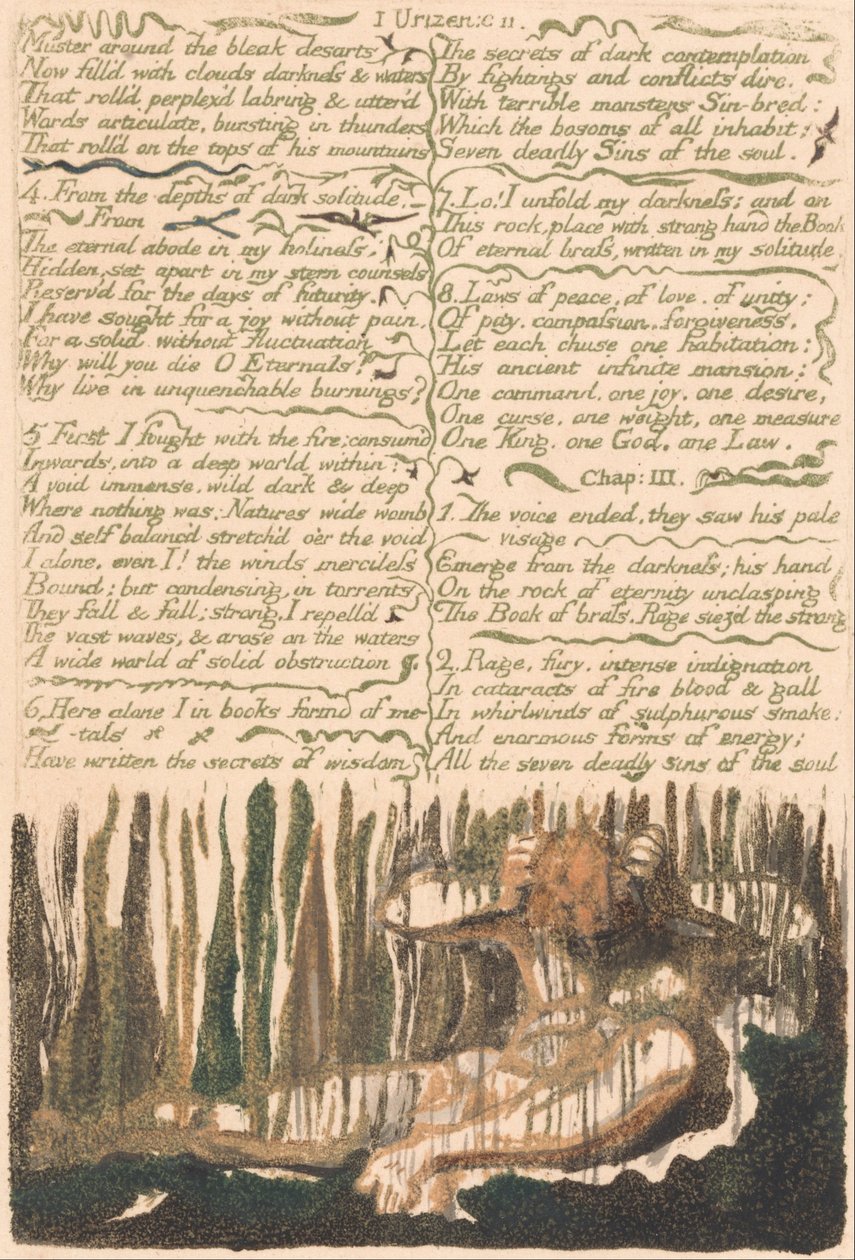O primeiro livro de Urizen, Plate 4, reunir em torno dos desertos desolados. . . . (Bentley 4) de William Blake
