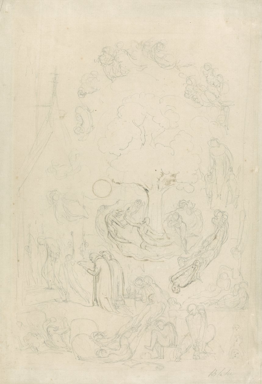 The Gambols of Ghosts de acordo com suas afeições Previous to the final julgamento, 1805-08 (grafite e marrom lavar no papel) de William Blake