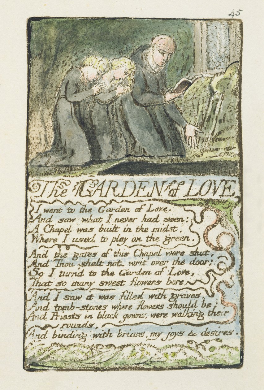 &39;O Jardim do Amor&39;, quadro 45 (Bentley 44) de &39;Songs of Innocence and of Experience&39; (Bentley Copy L) 1789-94 (gravura elevada com caneta e wc) de William Blake